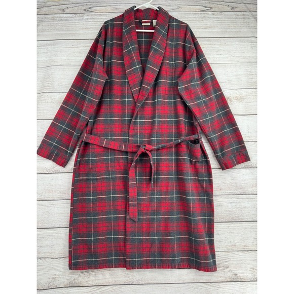 L.L. Bean Other - L.L. Bean Flannel Robe Men Large Tall Red Plaid Cotton Belted Loungewear